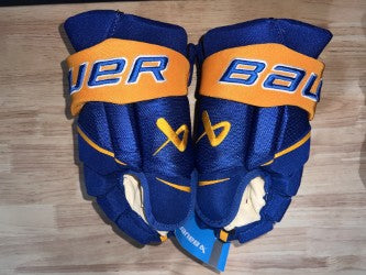 Custom NCAA Bauer Vapor Hyperlite Hockey Glove Sr Royall Blue/Gold Lake Superior State Lakers - PRO STOCK