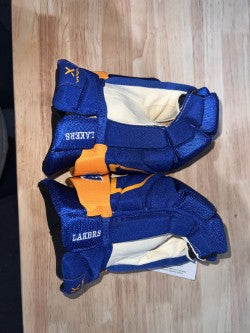 Custom NCAA Bauer Vapor Hyperlite Hockey Glove Sr Royall Blue/Gold Lake Superior State Lakers - PRO STOCK