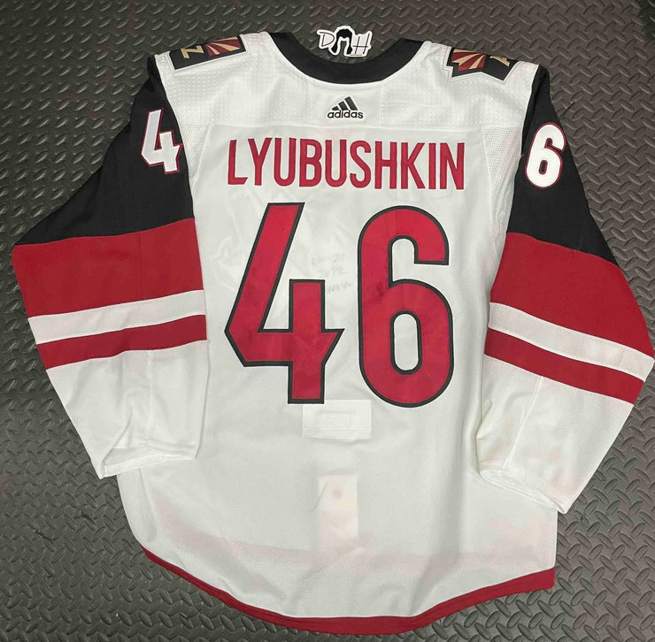 Ilya Lyubushkin 25th Year Patch Game Worn White Jersey